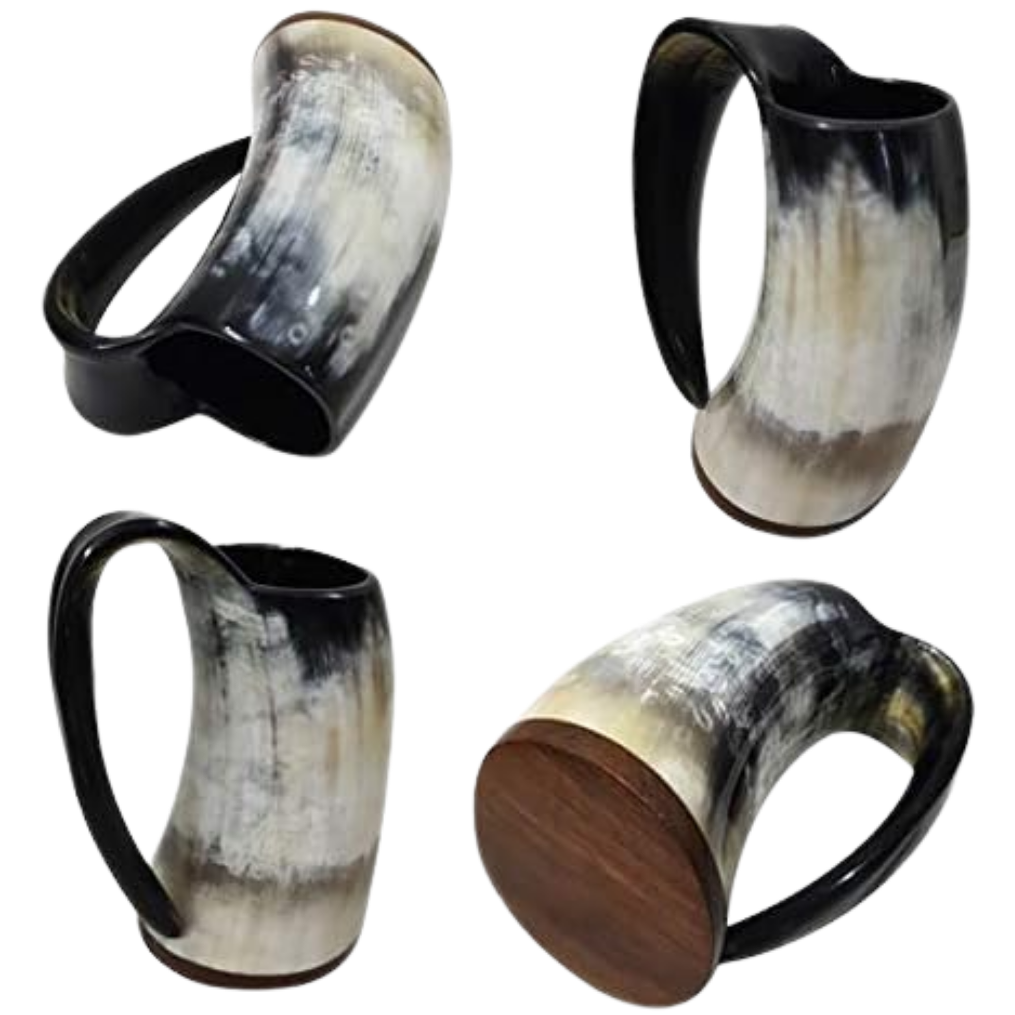 Viking Horn Mugs Set of 4 - Authentic 150ml Grey Horn Drinking Tankards