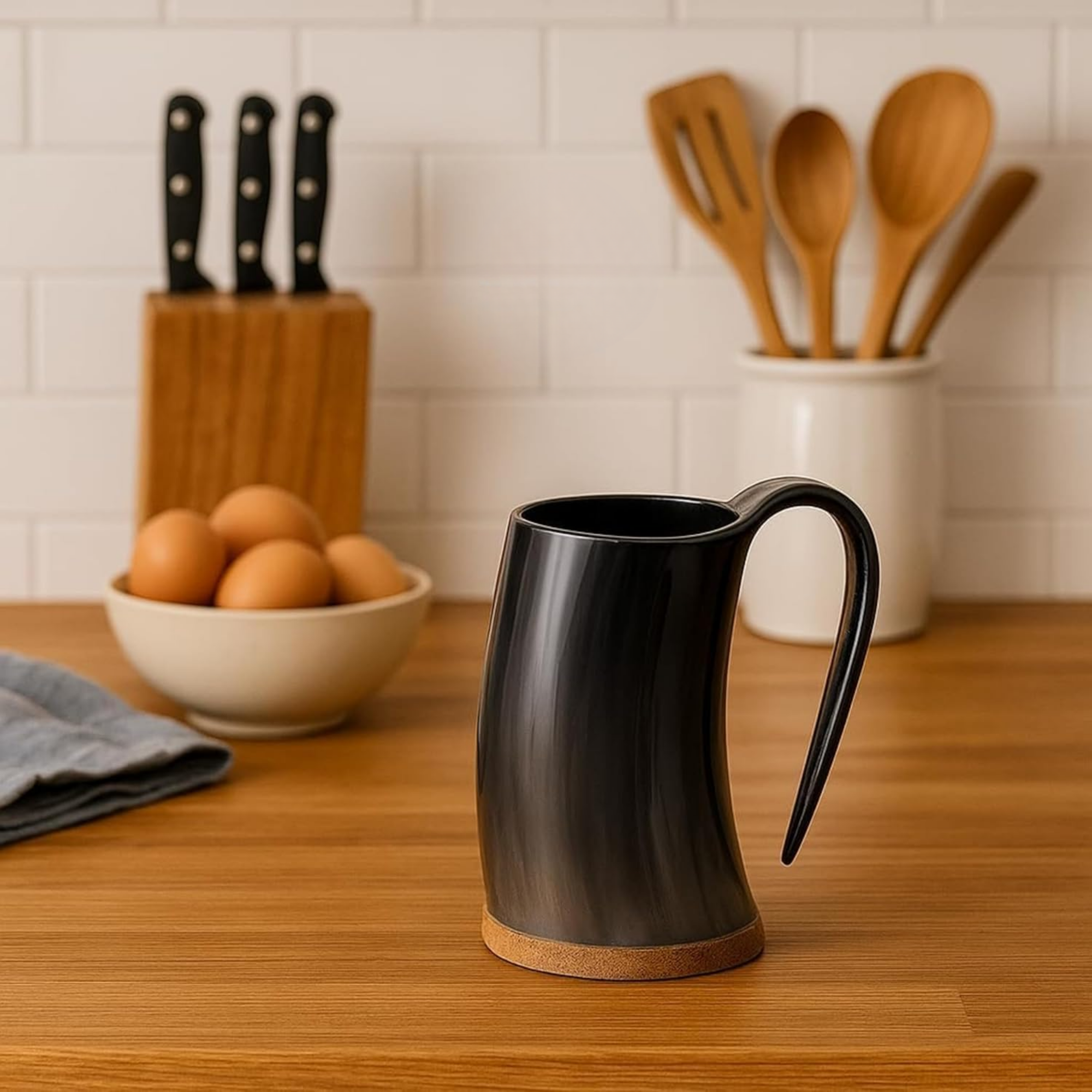Viking Horn Mugs Set of 4 - Authentic 150ml Grey Horn Drinking Tankards
