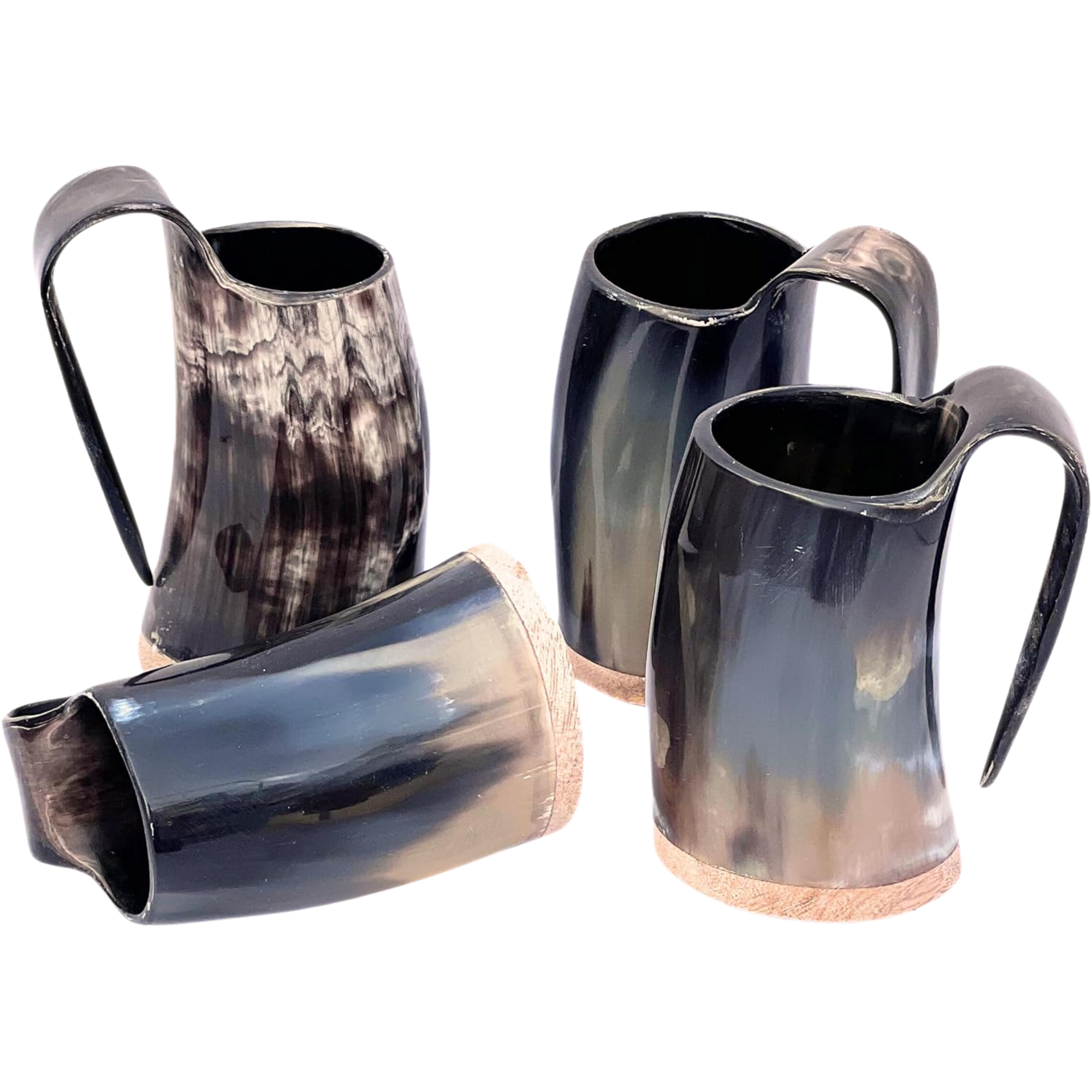 Viking Horn Mugs Set of 4 - Authentic 150ml Grey Horn Drinking Tankards