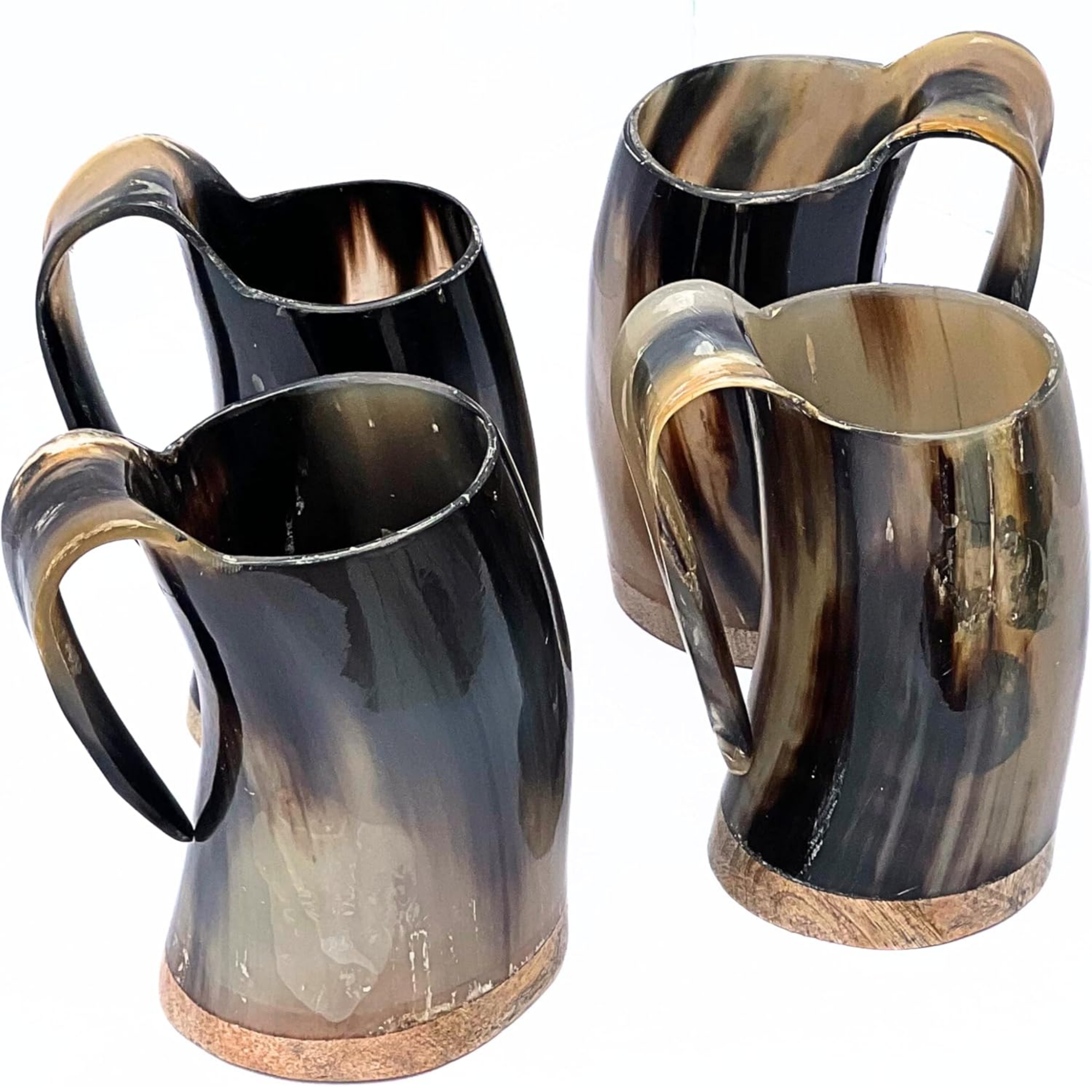 Viking Horn Mugs Set of 4 - Authentic 150ml Grey Horn Drinking Tankards