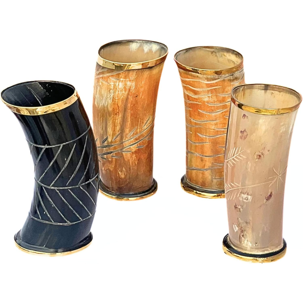 Medieval Horn Mugs Set of 4 - 300ml Handcrafted Viking Drinkware