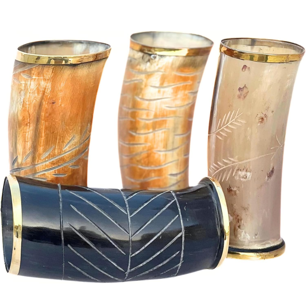 Medieval Horn Mugs Set of 4 - 300ml Handcrafted Viking Drinkware