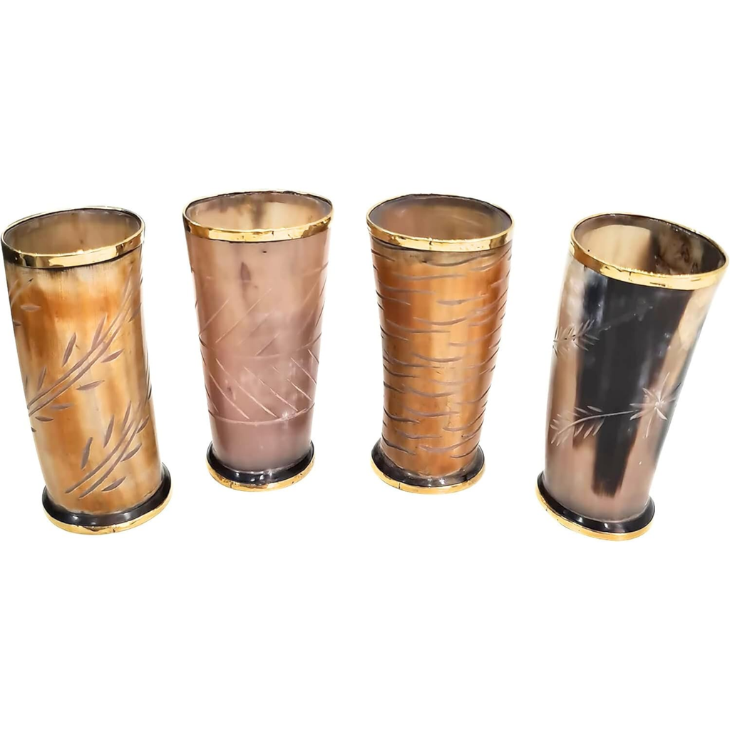 Medieval Horn Mugs Set of 4 - 300ml Handcrafted Viking Drinkware
