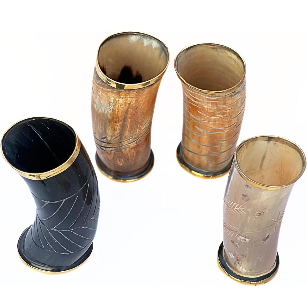 Medieval Horn Mugs Set of 4 - 300ml Handcrafted Viking Drinkware