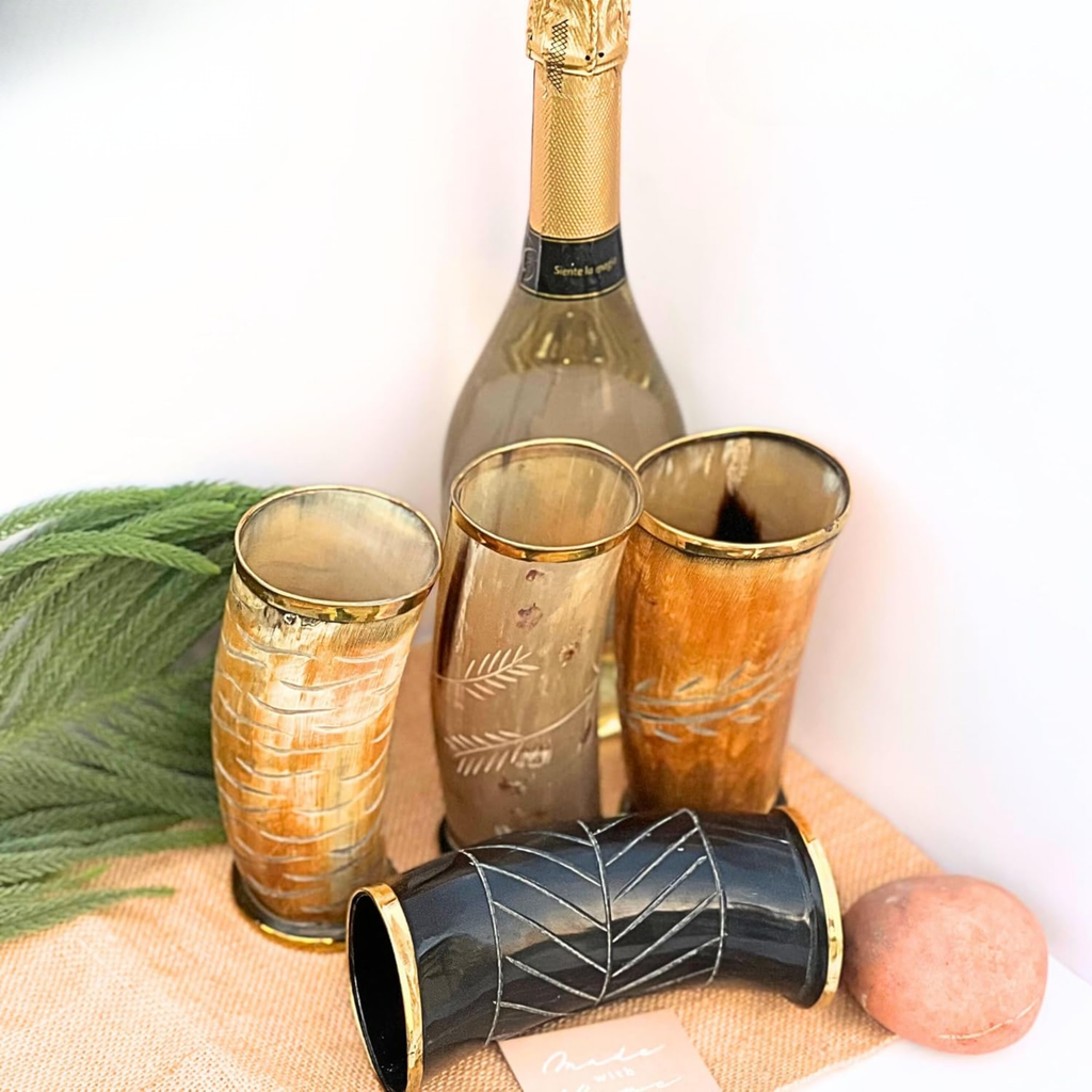 Medieval Horn Mugs Set of 4 - 300ml Handcrafted Viking Drinkware