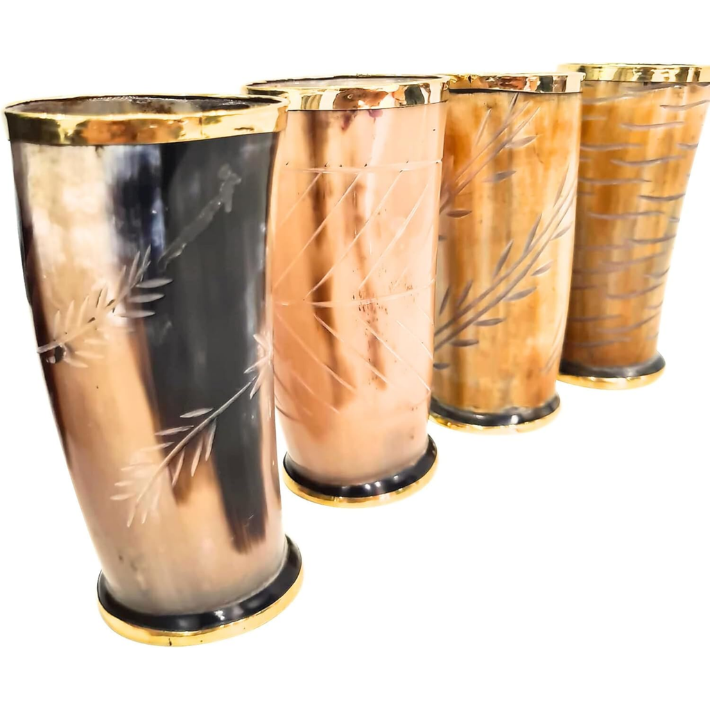 Medieval Horn Mugs Set of 4 - 300ml Handcrafted Viking Drinkware