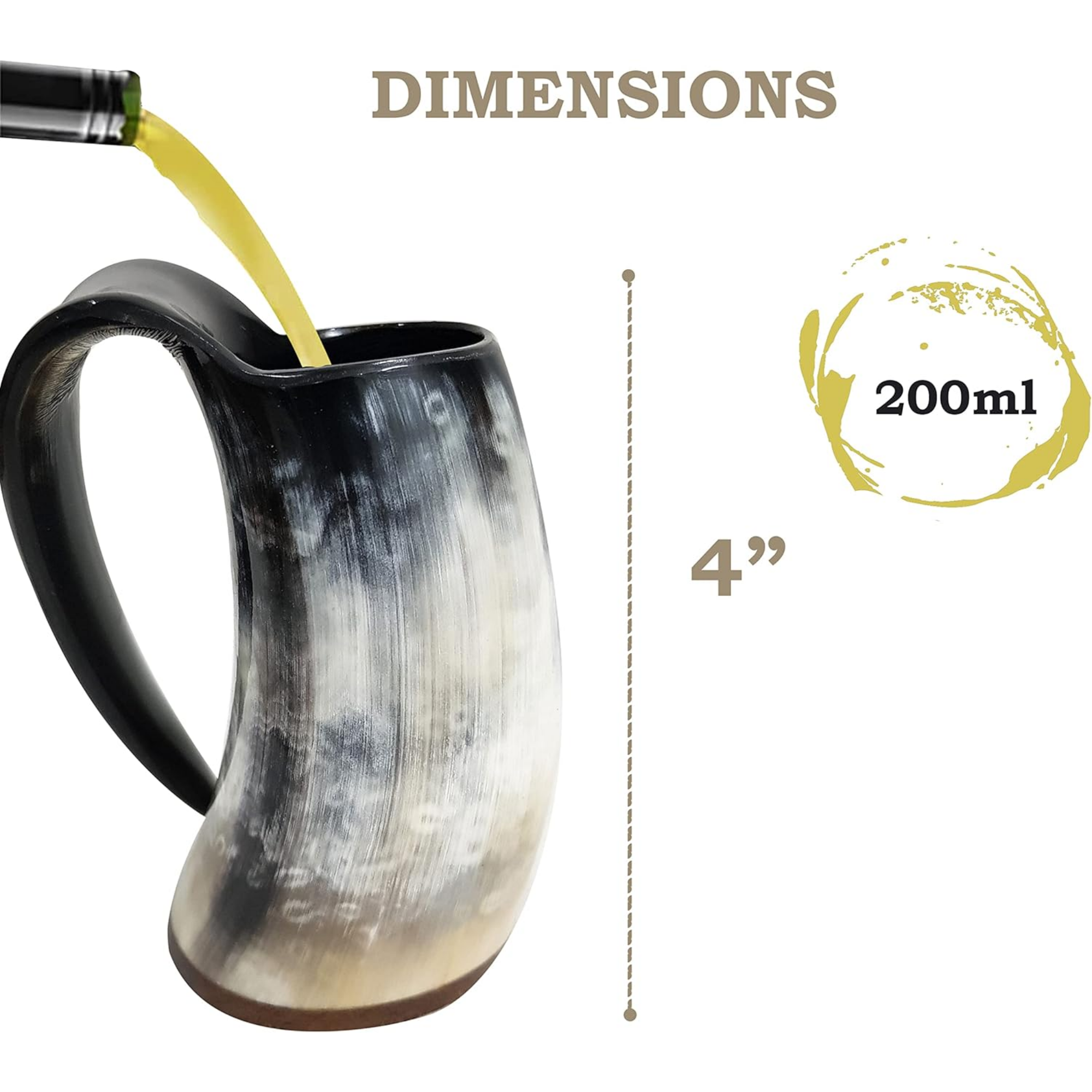 Vintage Viking Horn Mugs Set of 4 - Handmade Grey Ox Horn Tankards 200ml