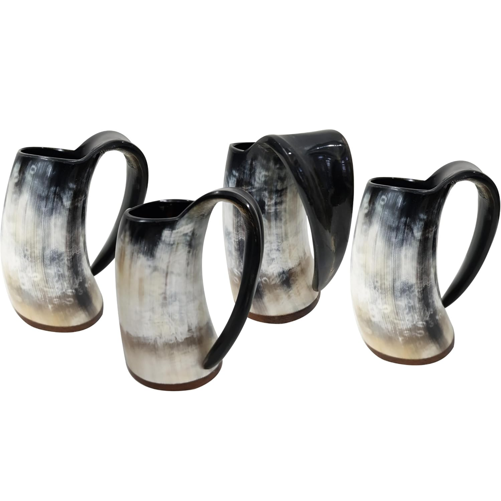 Vintage Viking Horn Mugs Set of 4 - Handmade Grey Ox Horn Tankards 200ml