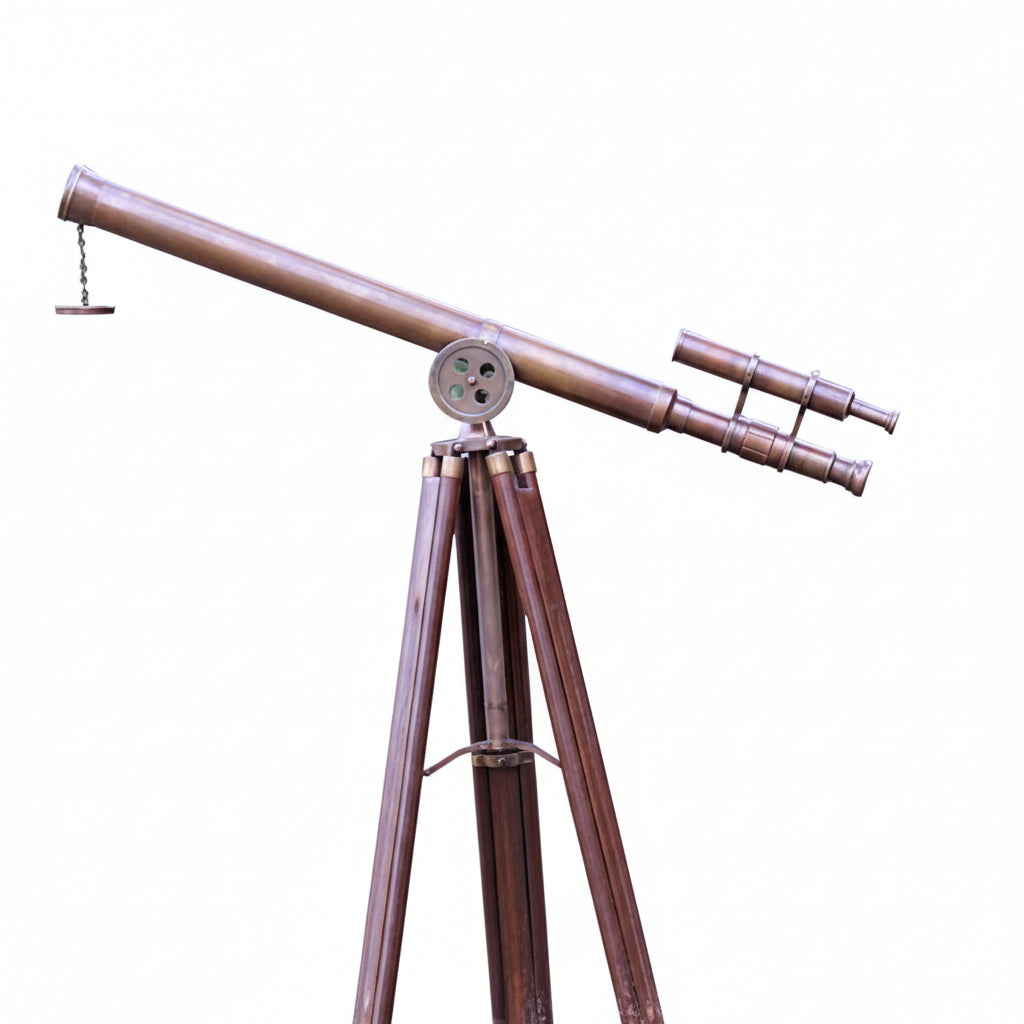 Floor Standing Telescope - 32x Magnification Wooden Tripod Antique Brass 65 Inch