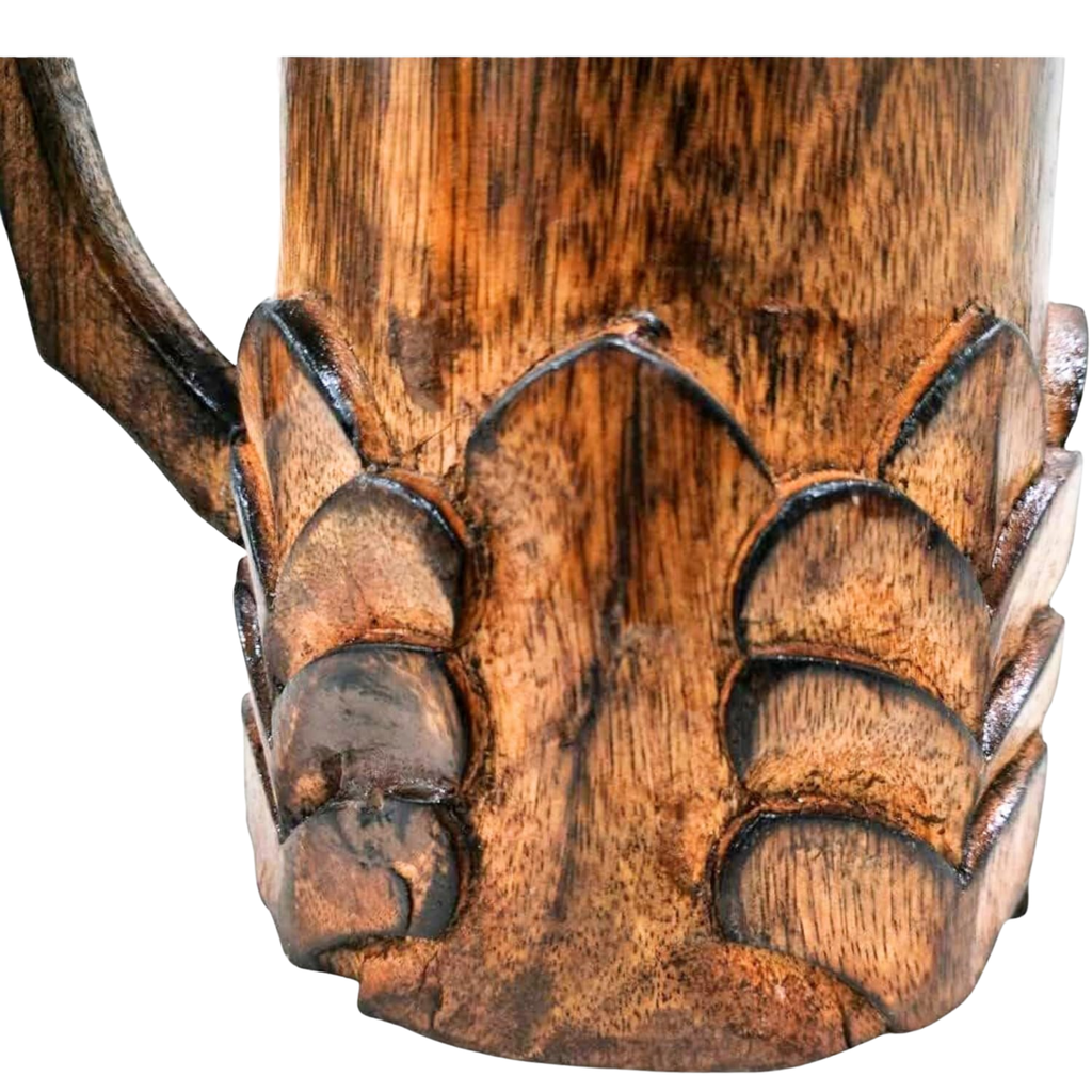 Handcrafted Wooden Mug with Handle - Floral Cut Design Viking Renaissance Tankard