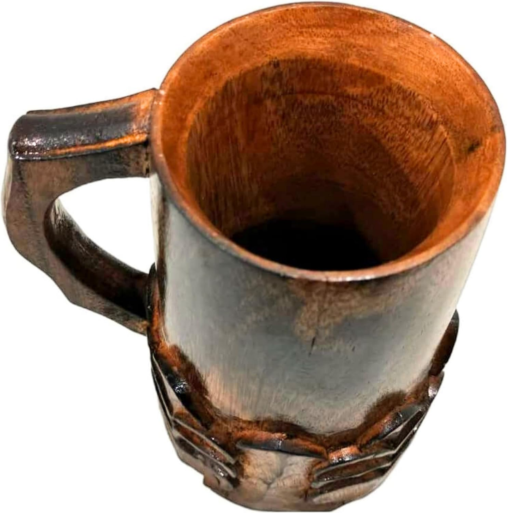 Handcrafted Wooden Mug with Handle - Floral Cut Design Viking Renaissance Tankard