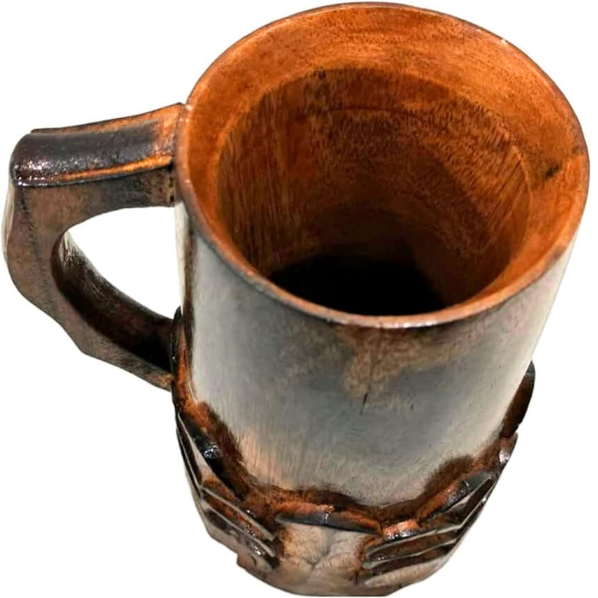 Handcrafted Wooden Mug with Handle - Floral Cut Design Viking Renaissance Tankard