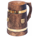 Wooden Mug with Brass Lion Plate - Rustic Medieval Tankard Stein 400ml