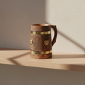 Wooden Mug with Brass Lion Plate - Rustic Medieval Tankard Stein 400ml
