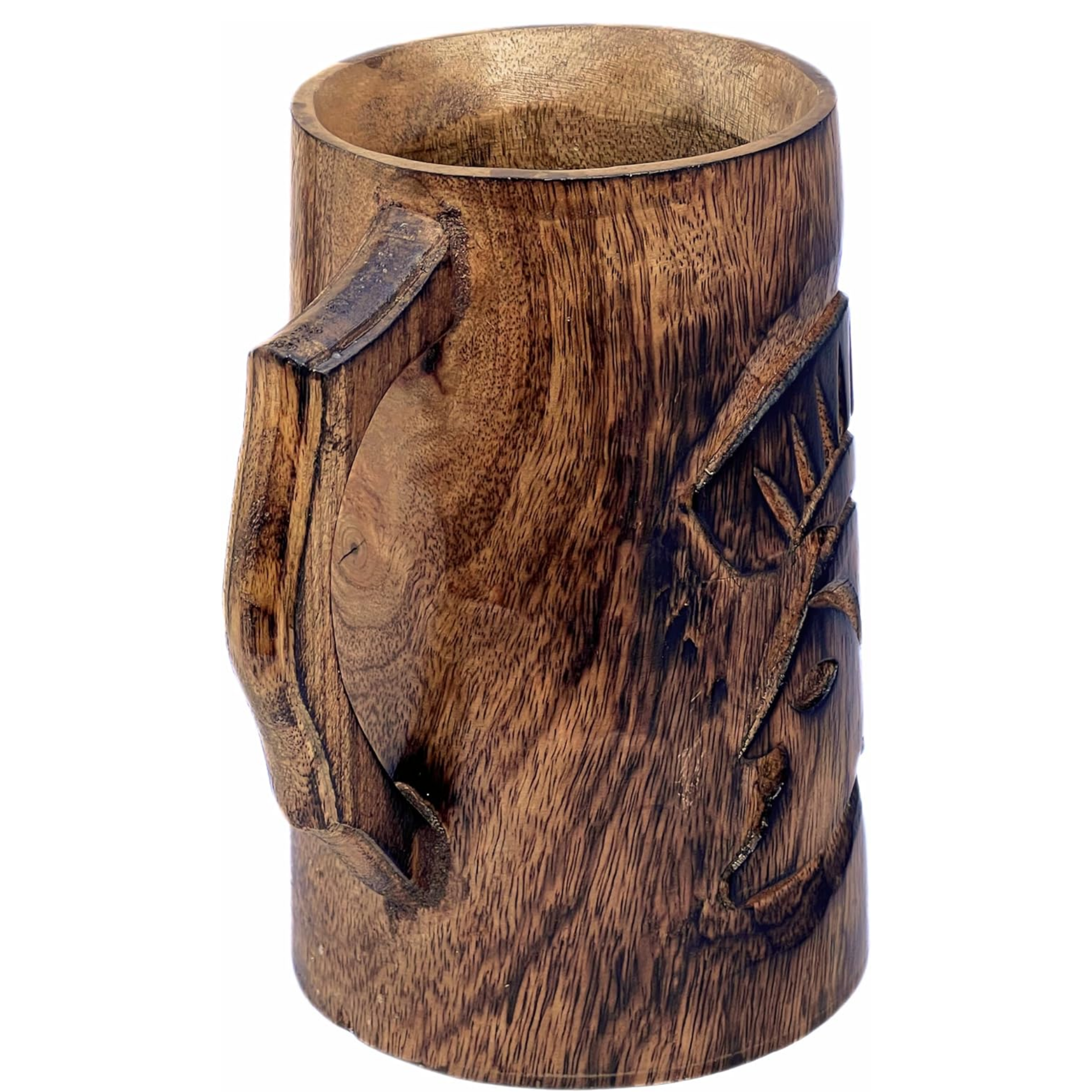 Wooden Mug with Spartan Warrior Helmet - Rustic Mango Wood Viking Tankard 470ml