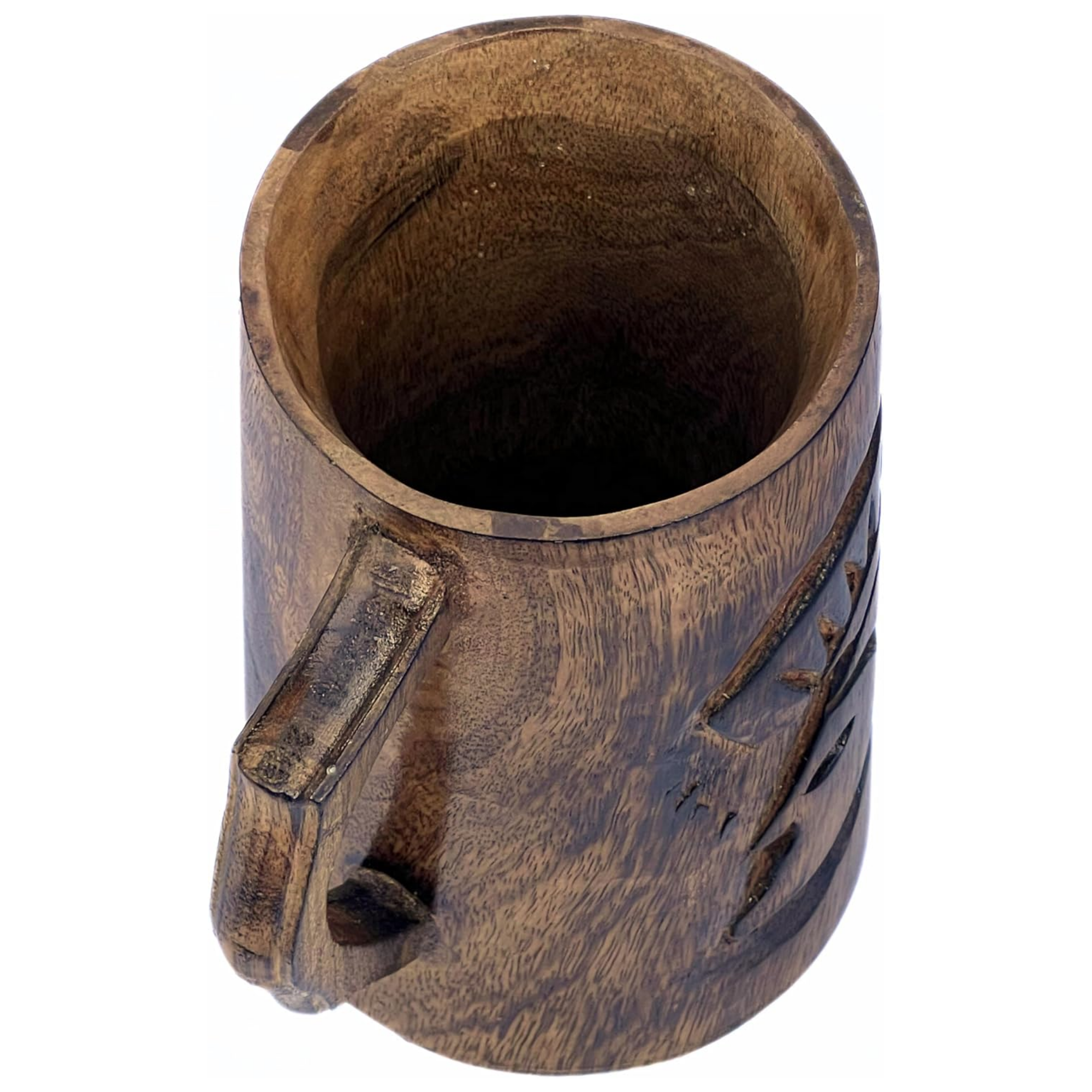 Wooden Mug with Spartan Warrior Helmet - Rustic Mango Wood Viking Tankard 470ml