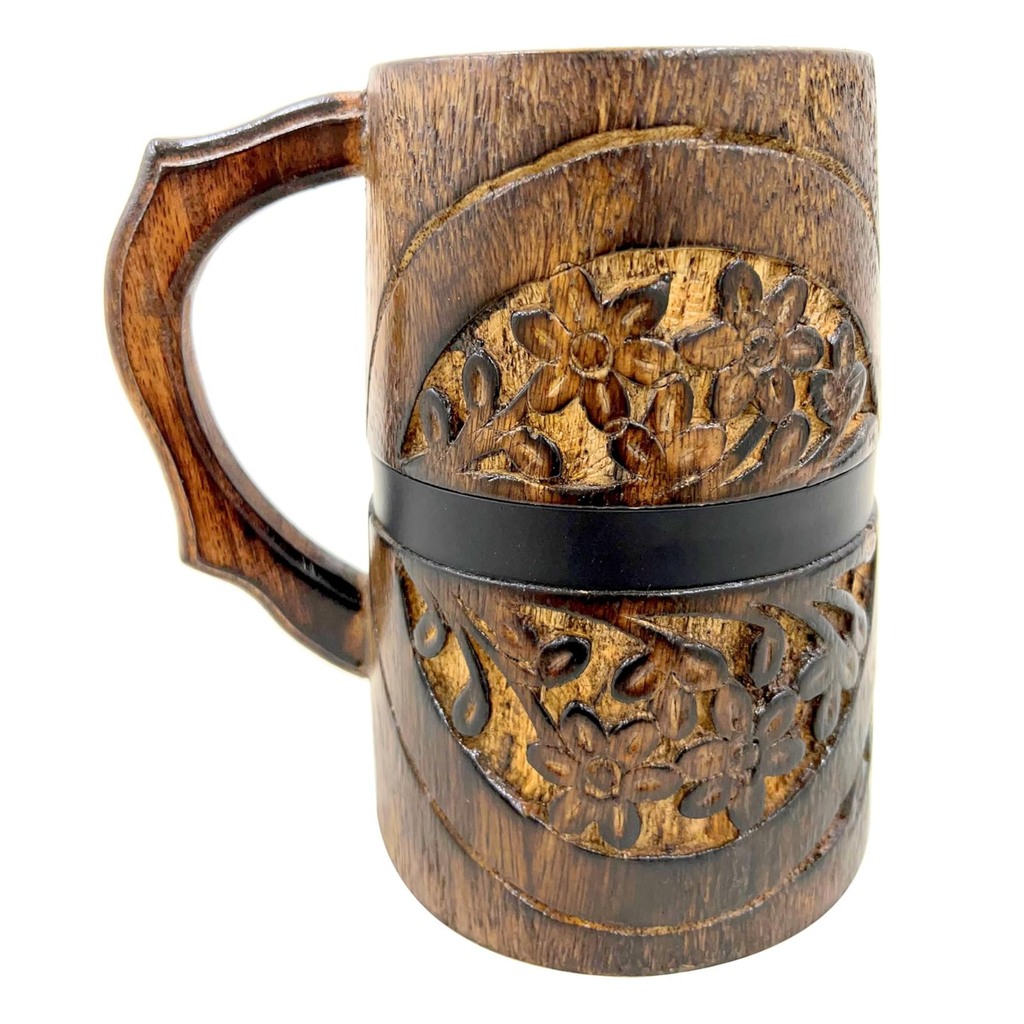 Handmade Wooden Barrel Style Tankard - Rustic Stein 400ml Vintage Drinkware