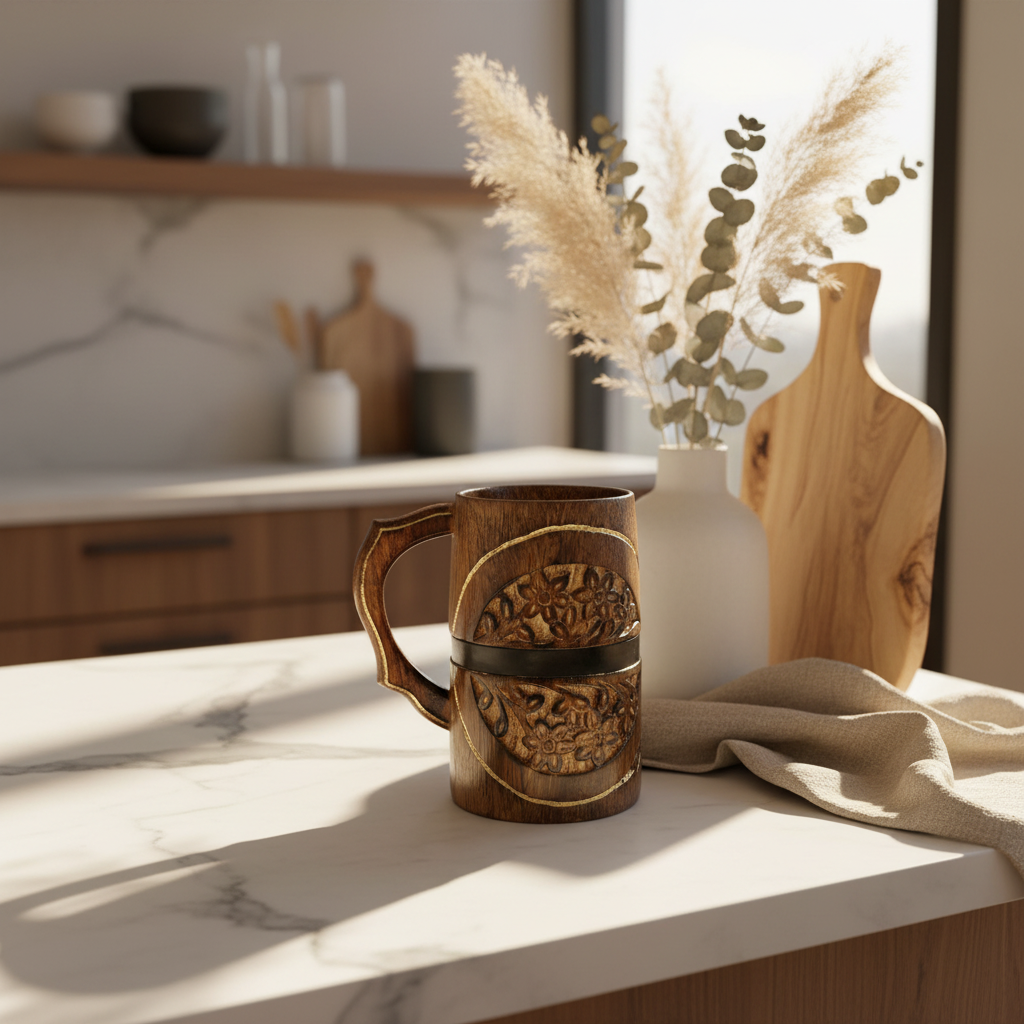 Handmade Wooden Barrel Style Tankard - Rustic Stein 400ml Vintage Drinkware