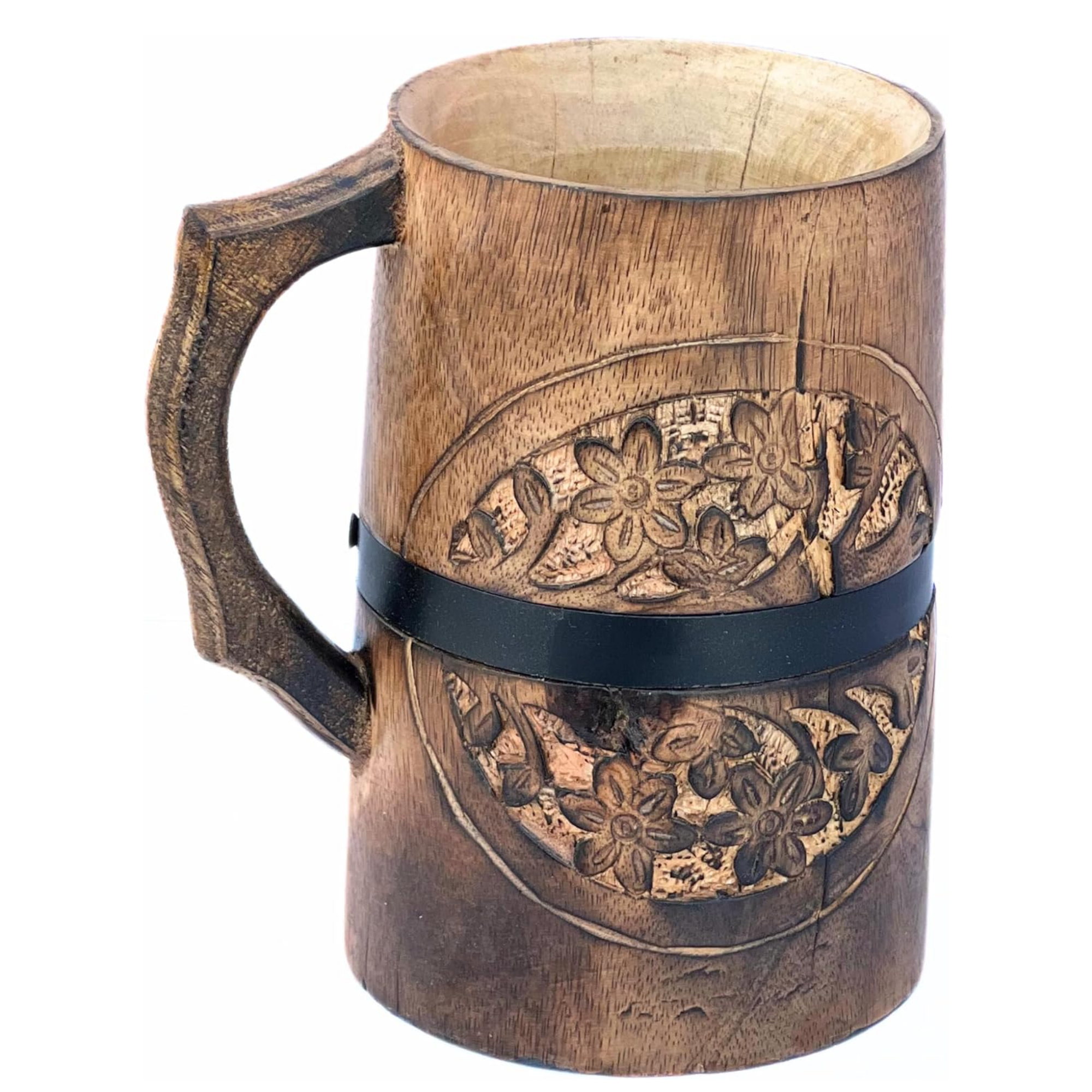 Handmade Wooden Barrel Style Tankard - Rustic Stein 400ml Vintage Drinkware
