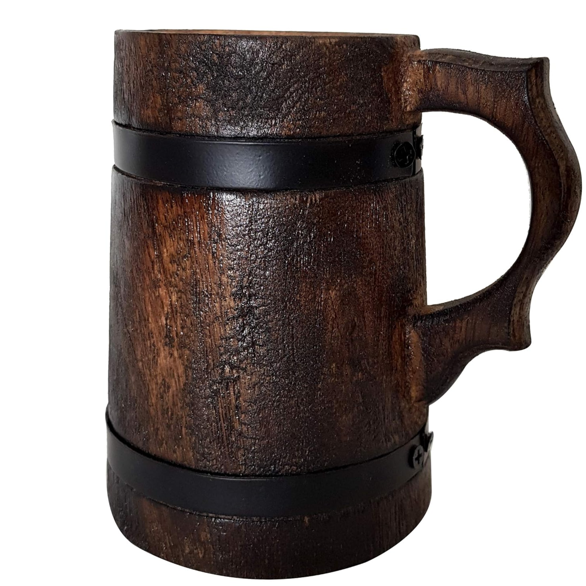 Handmade Wooden Viking Tankard Stein - Rustic Carved Drinkware 400ml