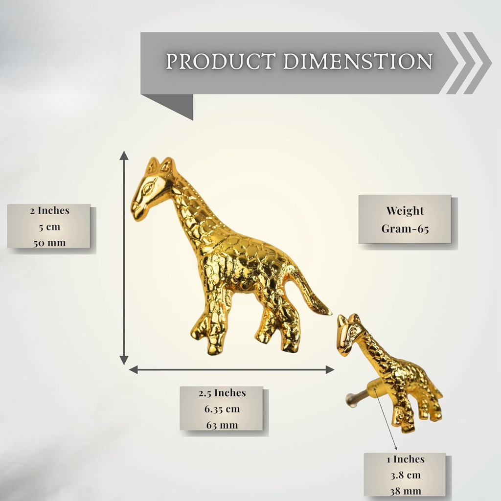 Vintage Shiny Brass Giraffe Cabinet Knob – Unique Animal Drawer Pull Handle for Room Dresser Cupboard & Closet Nature Theme Furniture Hardware