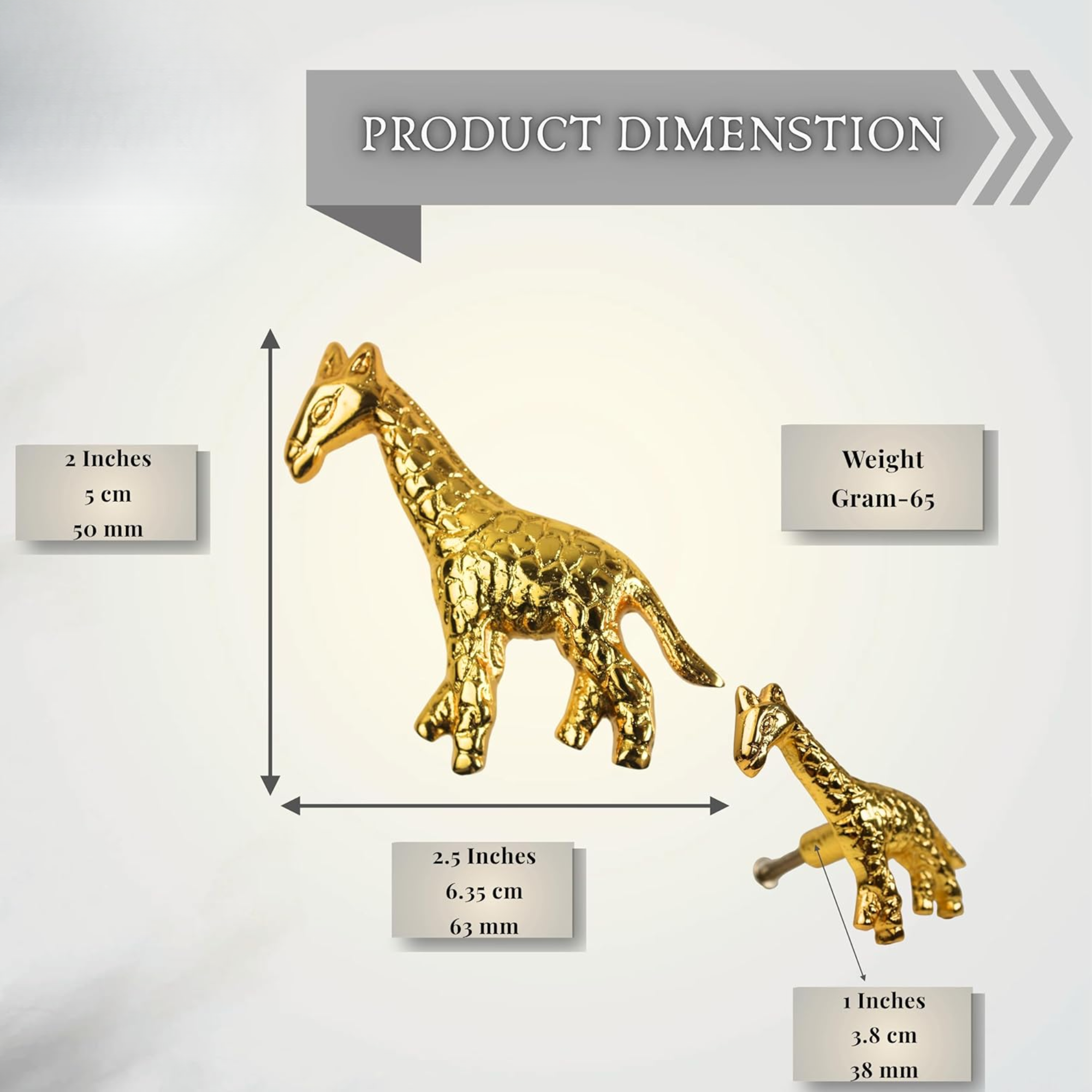 Vintage Shiny Brass Giraffe Cabinet Knob – Unique Animal Drawer Pull Handle for Room Dresser Cupboard & Closet Nature Theme Furniture Hardware