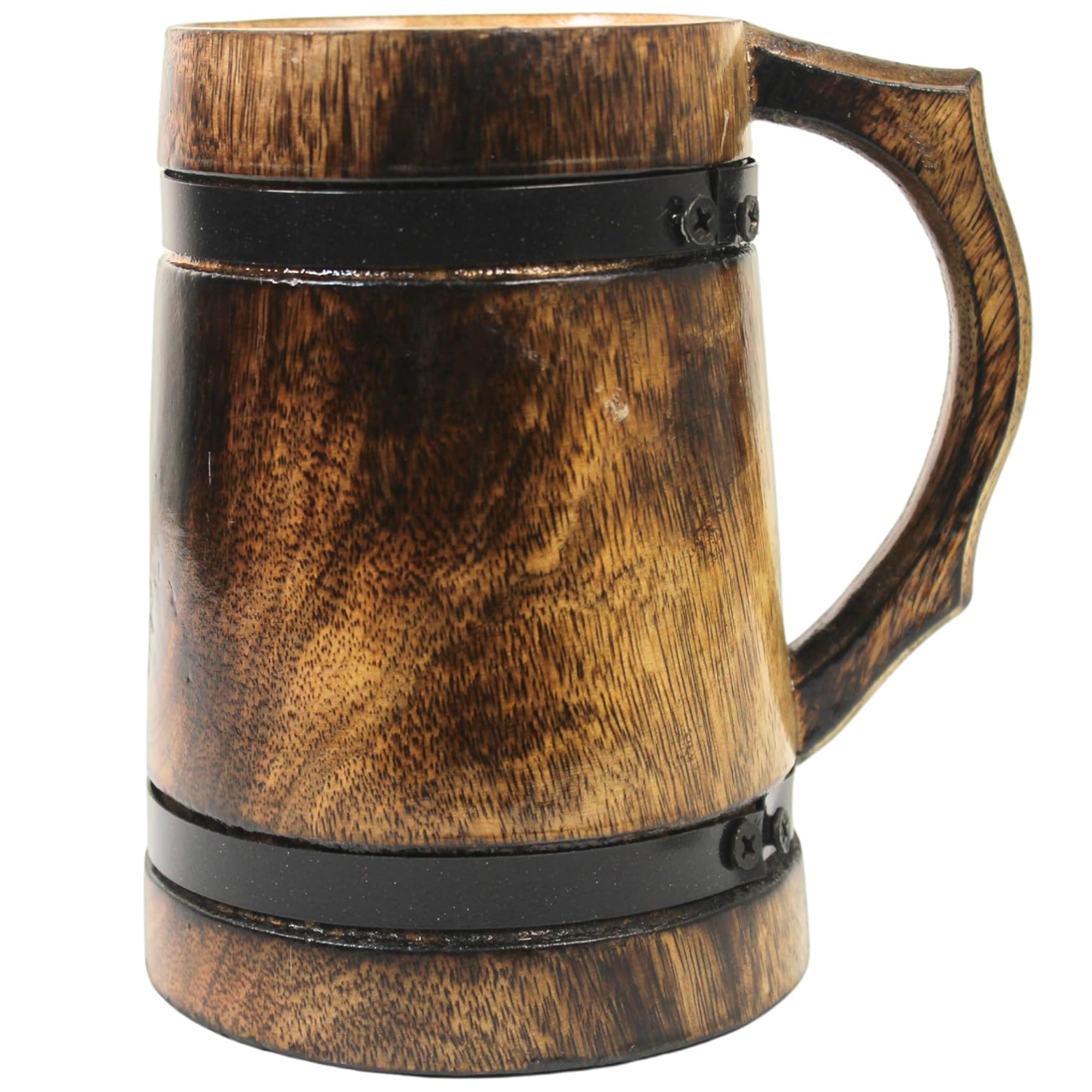 Handmade Wooden Viking Tankard Stein - Rustic Carved Drinkware 400ml