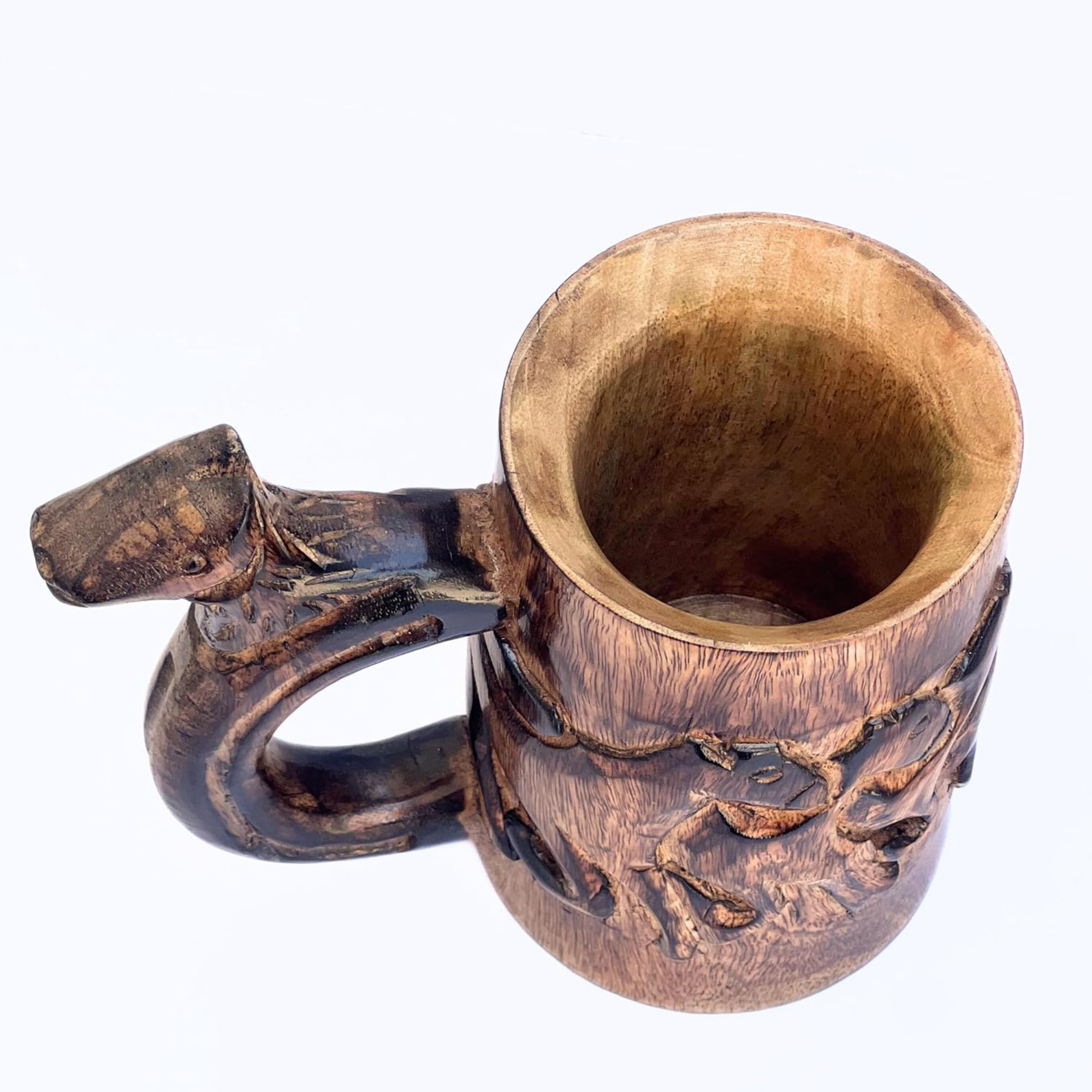 Retro Brown Wood Mug with Horse Design - Handmade Tankard Stein 17oz