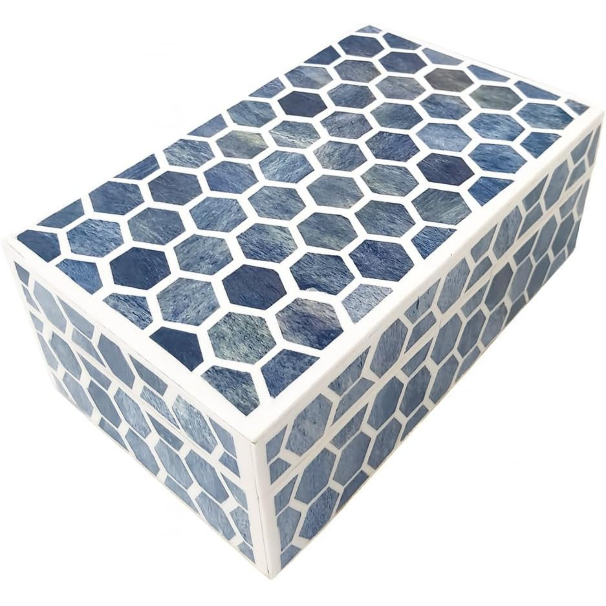 Bone Inlay Trinket Box - Large 7x5x4 Chevron Mosaic Jewelry Organizer