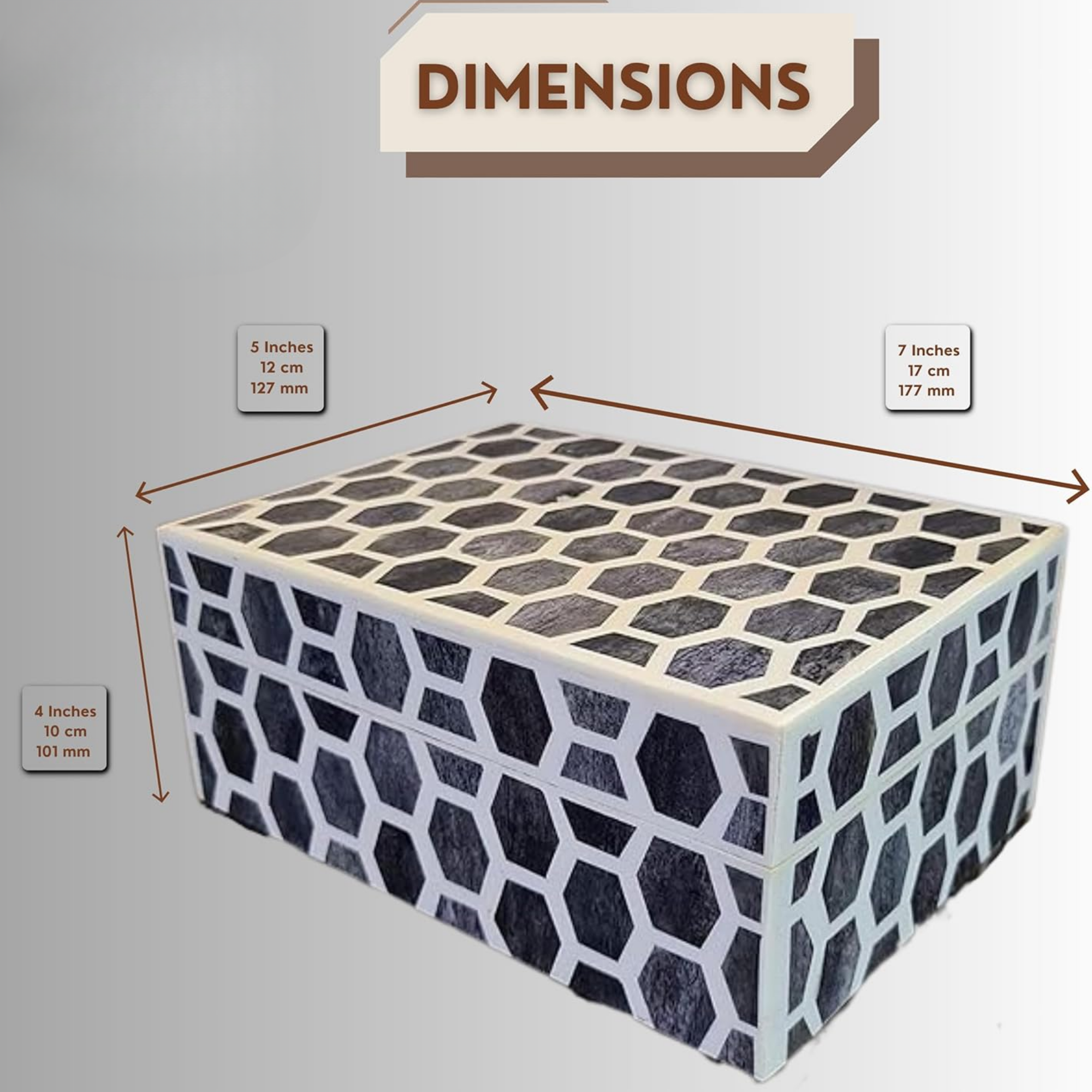 Bone Inlay Trinket Box - Large 7x5x4 Chevron Mosaic Jewelry Organizer