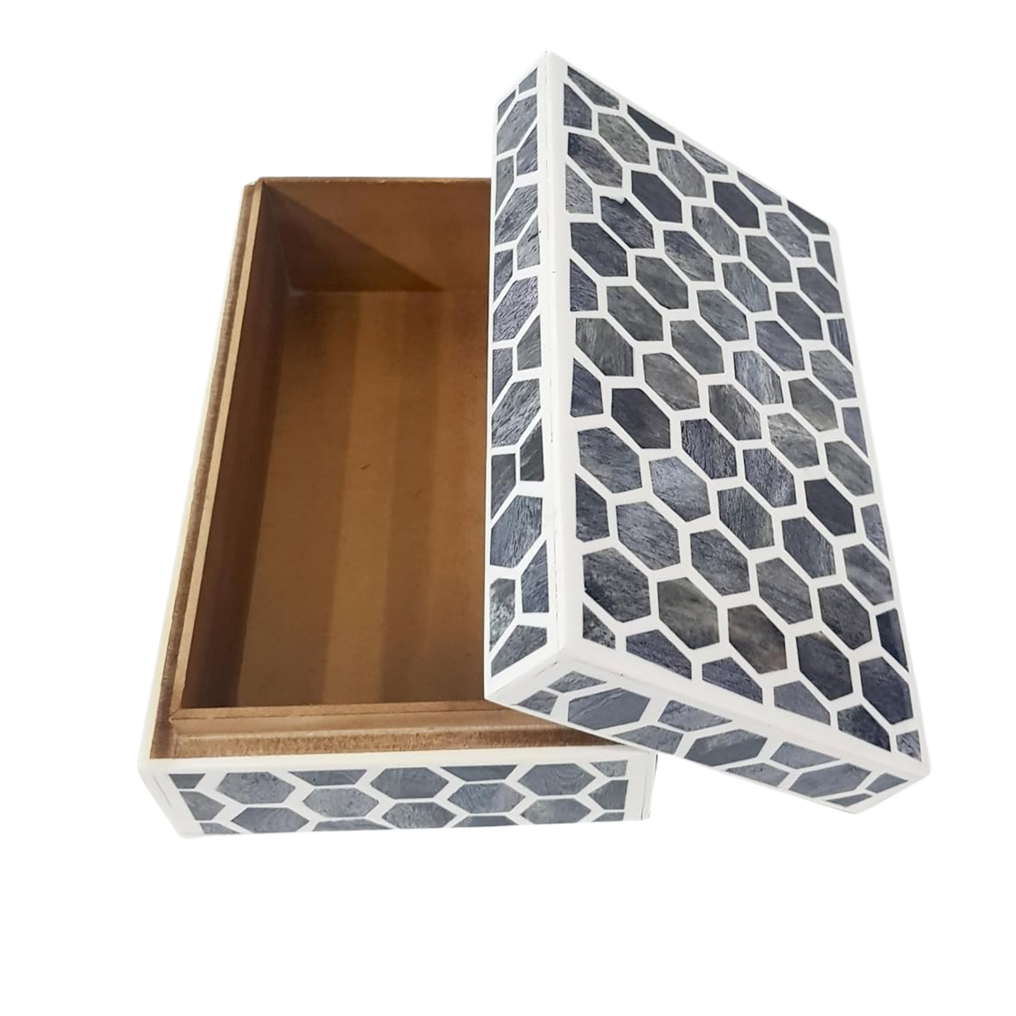 Bone Inlay Trinket Box - Large 7x5x4 Chevron Mosaic Jewelry Organizer