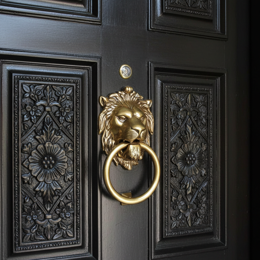 Vintage Brass Lion Door Knocker - Authentic Gate Handle Pull Home Decor