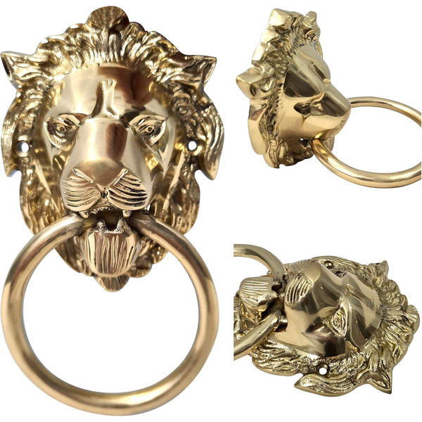 Vintage Brass Lion Door Knocker - Authentic Gate Handle Pull Home Decor