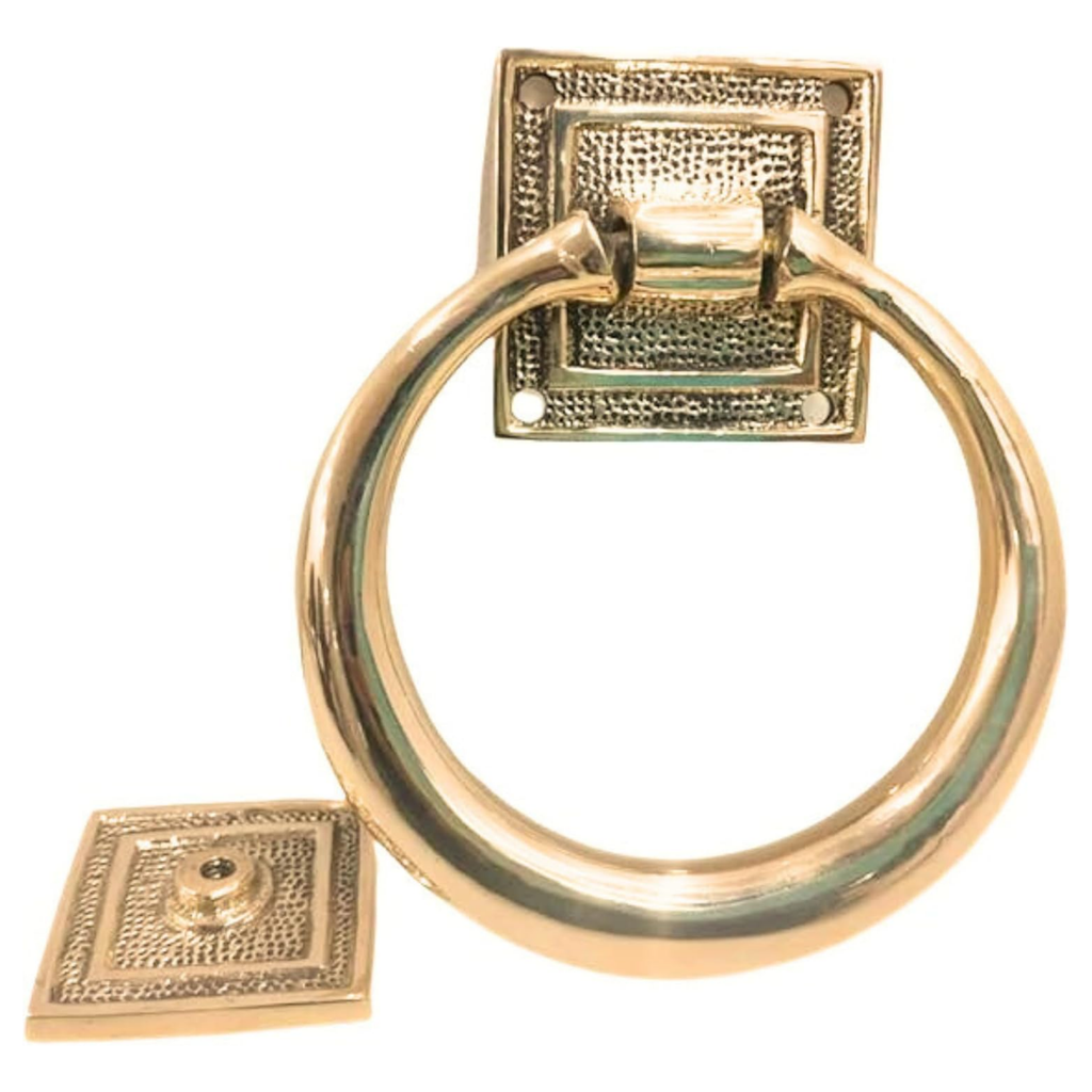 Brass Ring Door Knocker - Polished 5 Inch Smooth Round Front Door Accent