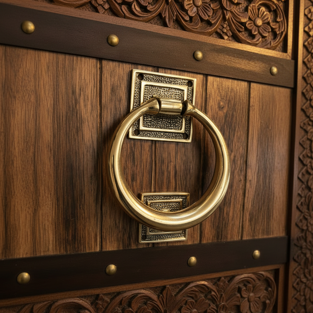 Brass Ring Door Knocker - Polished 5 Inch Smooth Round Front Door Accent