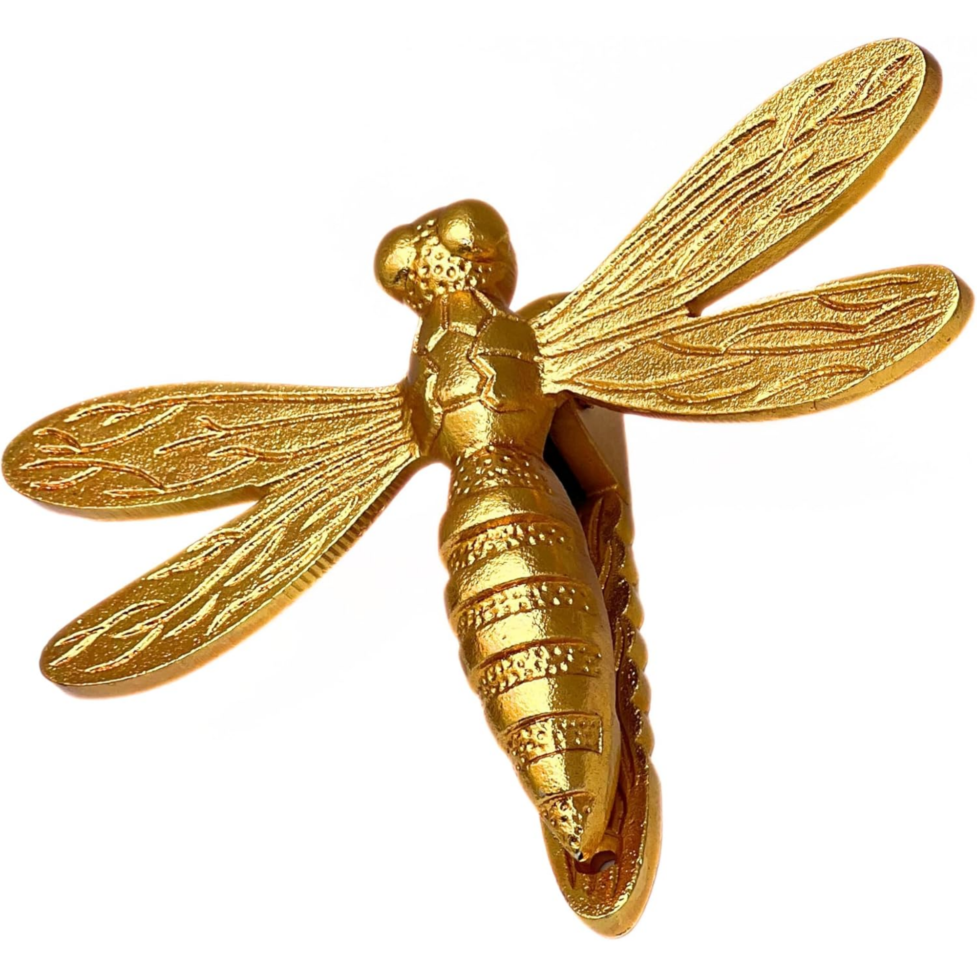 Brass Dragonfly Door Knocker - Decorative Nature Themed Vintage Gold Entrance
