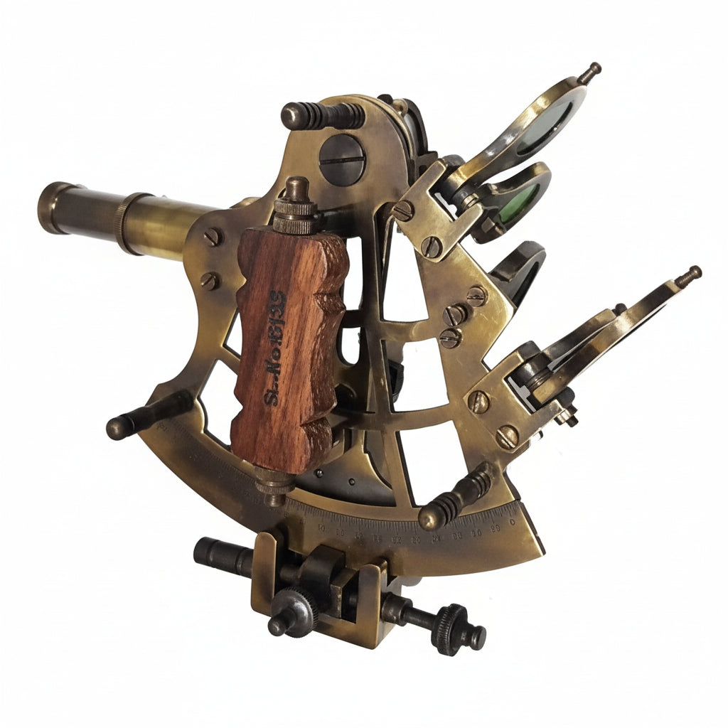 J Scott Navy Brass Sextant 5 Inch - Handmade Wooden Box Navigation Instrument