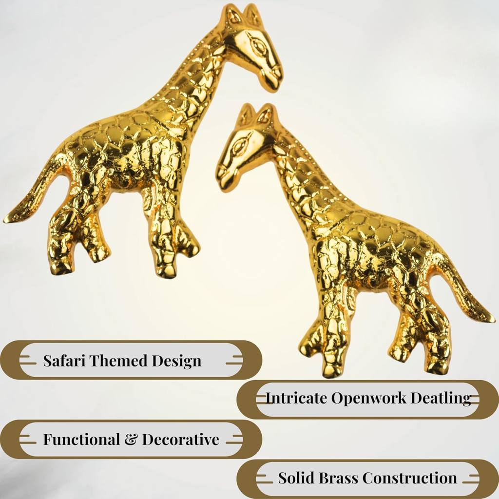 Vintage Shiny Brass Giraffe Cabinet Knob – Unique Animal Drawer Pull Handle for Room Dresser Cupboard & Closet Nature Theme Furniture Hardware
