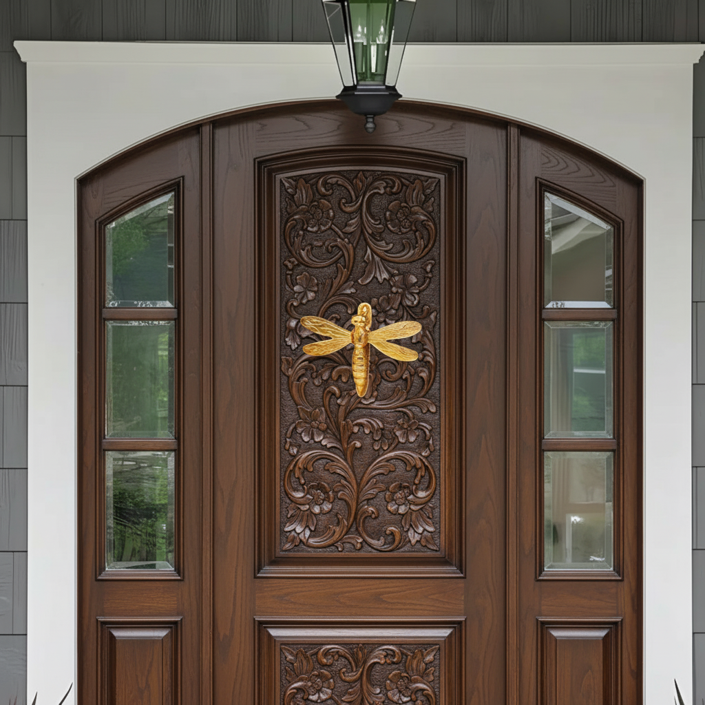 Brass Dragonfly Door Knocker - Decorative Nature Themed Vintage Gold Entrance