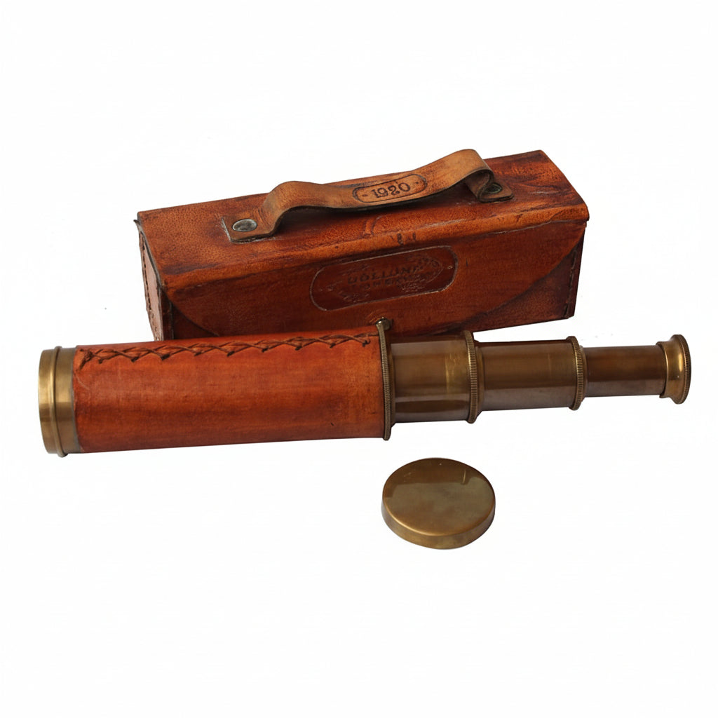 Brass Telescope Orange Leather Case - 15x Collapsible Dollond London 1920