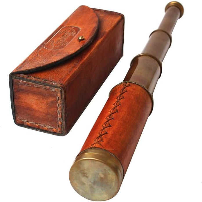 Brass Telescope Orange Leather Case - 15x Collapsible Dollond London 1920