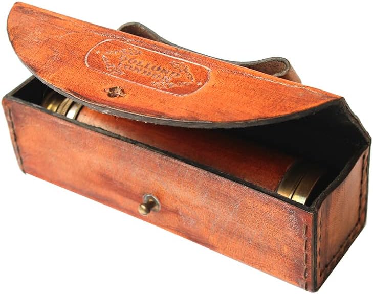 Brass Telescope Orange Leather Case - 15x Collapsible Dollond London 1920