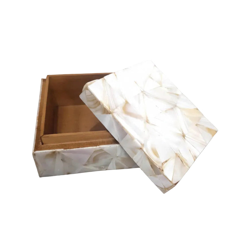 Handcrafted Mother of Pearl Treasure Box - Vintage White Keepsake Organizer