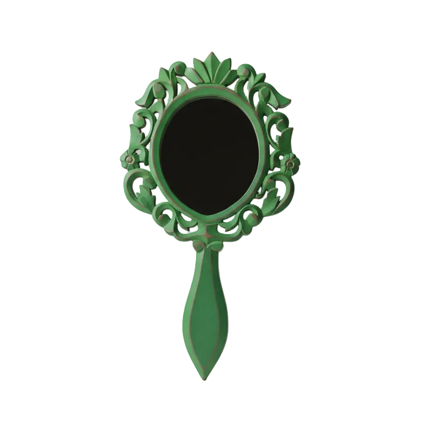 Vintage Green Wooden Handheld Mirror - Rustic Oval Vanity Mirror with Handle