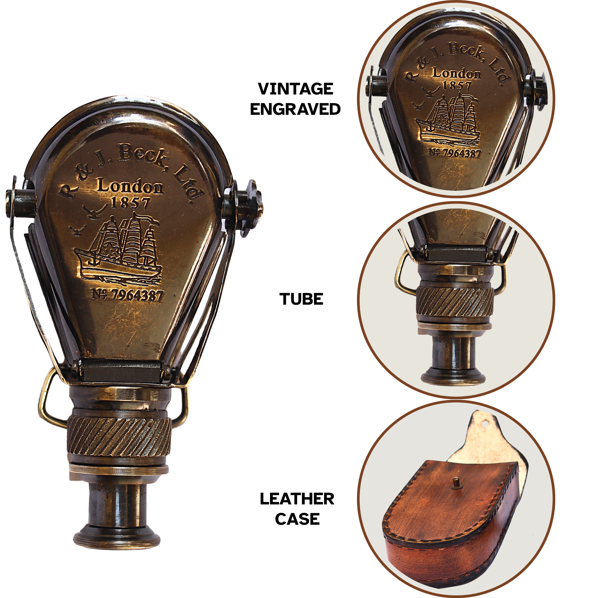 R & J Beck Brass Monocular Telescope - Vintage 1857 Marine Nautical Decor