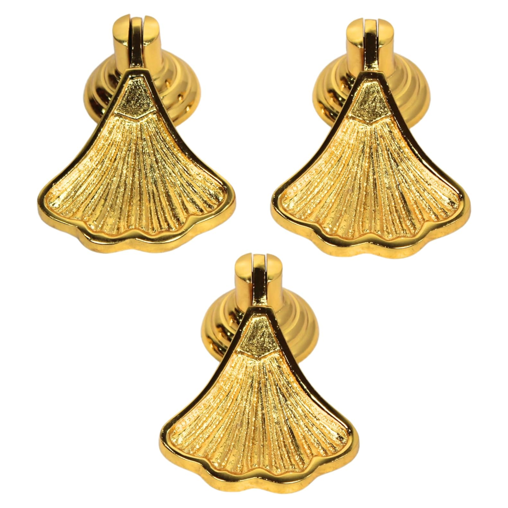 Shiny Brass Ginkgo Leaf Cabinet Knobs – Solid Brass Drawer Pulls Gold Finish Handles for Kitchen, Dresser, Wardrobe | Nature-Inspired Decorative Hardware