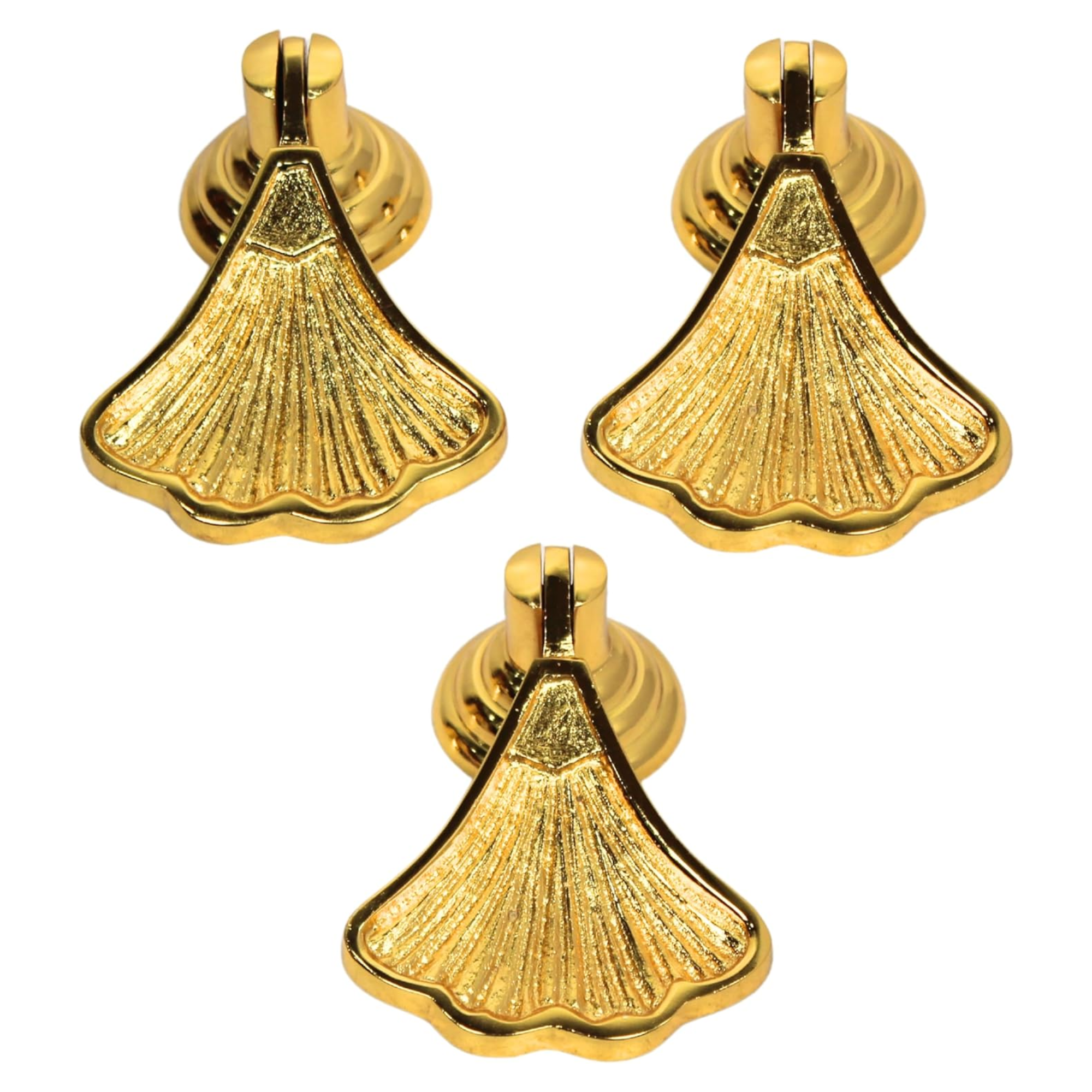 Shiny Brass Ginkgo Leaf Cabinet Knobs – Solid Brass Drawer Pulls Gold Finish Handles for Kitchen, Dresser, Wardrobe | Nature-Inspired Decorative Hardware