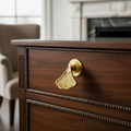 Shiny Brass Ginkgo Leaf Cabinet Knobs – Solid Brass Drawer Pulls Gold Finish Handles for Kitchen, Dresser, Wardrobe | Nature-Inspired Decorative Hardware