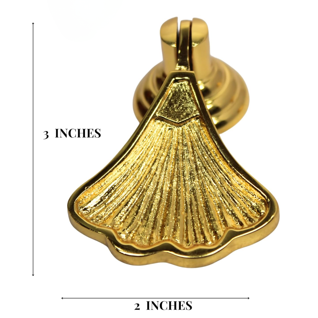 Shiny Brass Ginkgo Leaf Cabinet Knobs – Solid Brass Drawer Pulls Gold Finish Handles for Kitchen, Dresser, Wardrobe | Nature-Inspired Decorative Hardware