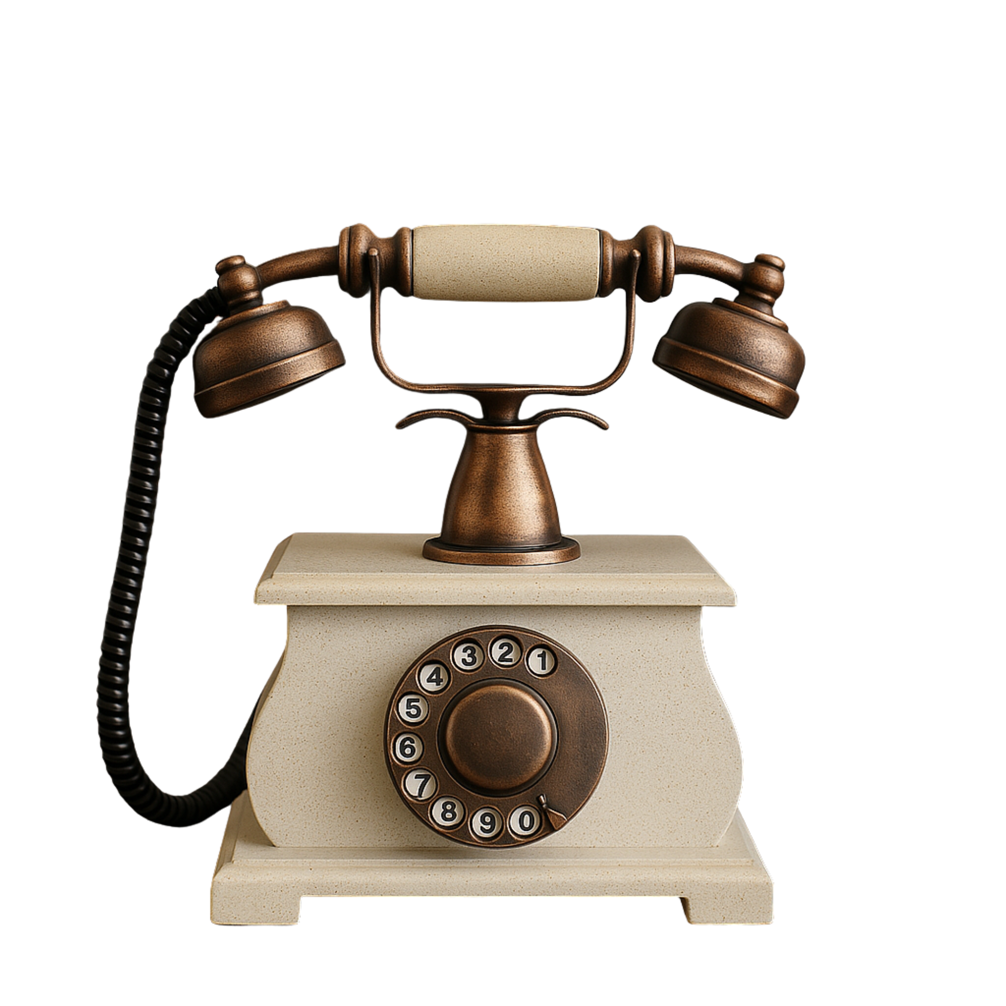 Vintage Rotary Dial Telephone - Antique Brass & White Decorative Showpiece